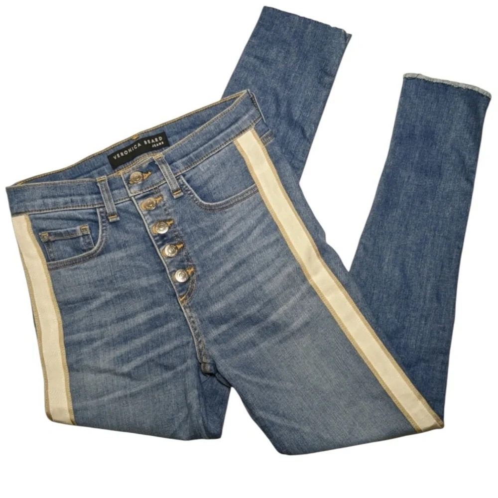 VERONICA BEARD Debbie Skinny High Rise Tuxedo Stripe Jeans in Beacon Size 27